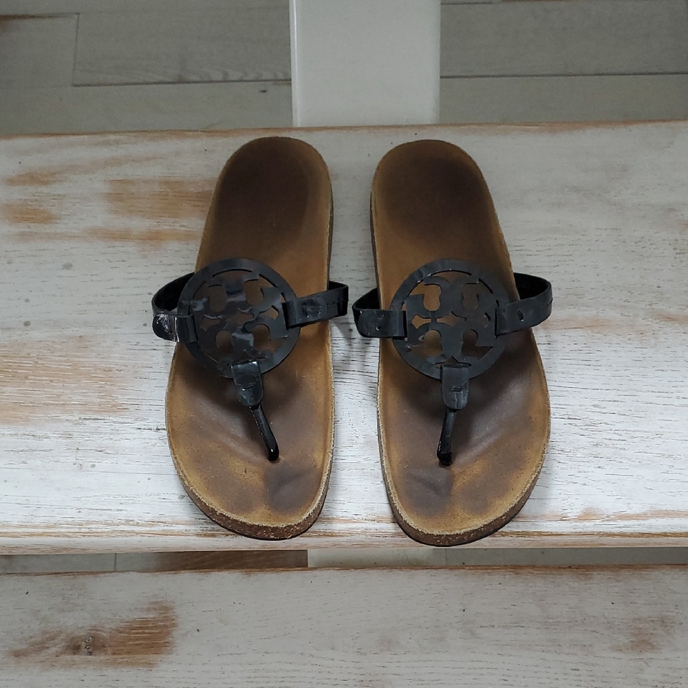 Tory Burch Miller Cloud Black Patent Leather Sandals